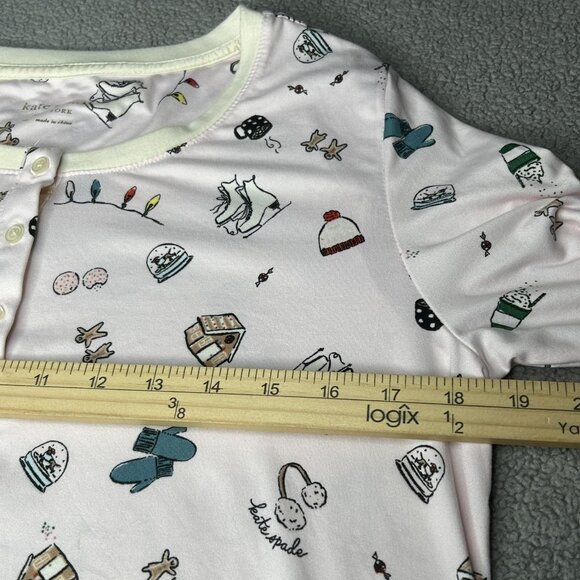 Kate Spade Pajama Set Womens M Henley Jogger Pink Winter Dog Print Top Pants - Picture 8 of 16